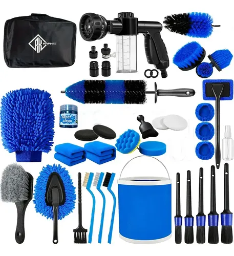 Kit Limpieza Auto Detailing 42 Piezas Paño Pincel Acoples Azul