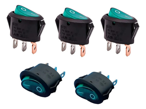 Tecla Interruptor Basculante Ovalado 3 Pines 12v-24c On/off Verde