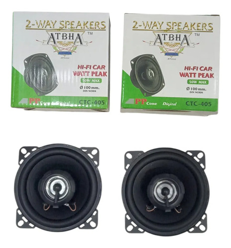 Kit Parlante Dual 4 Pulgadas 50w 2 Vias Atbha Negro